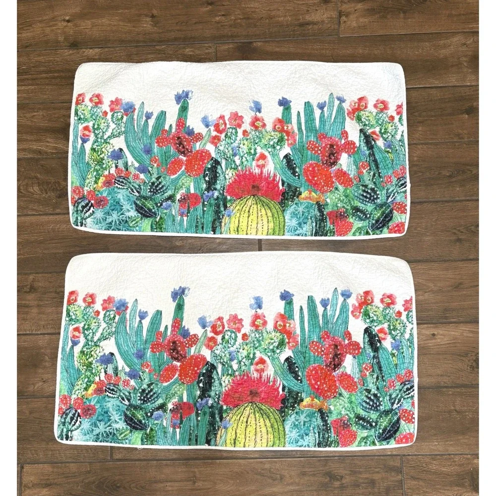 Donna Sharp Quilted Cactus Floral King Pillow Shams Set of 2‎ Boho Southwestern